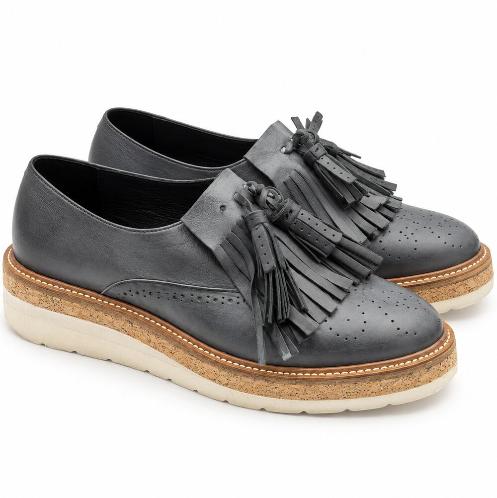 FREE PEOPLE Leather Kiltie Fringe Platform Oxford Loafers Navy Blue Sz 39/US 8.5